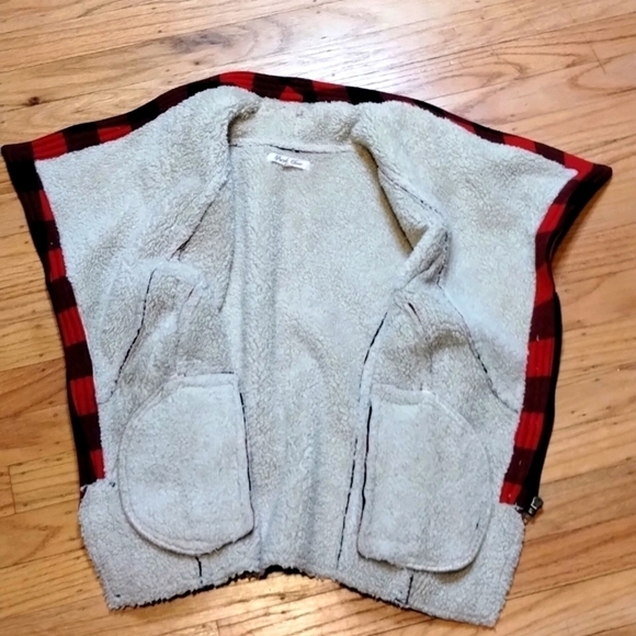 CPurple Clover Sherpa sleeveless plaid zip-up jacket Sz L - Picture 7 of 10